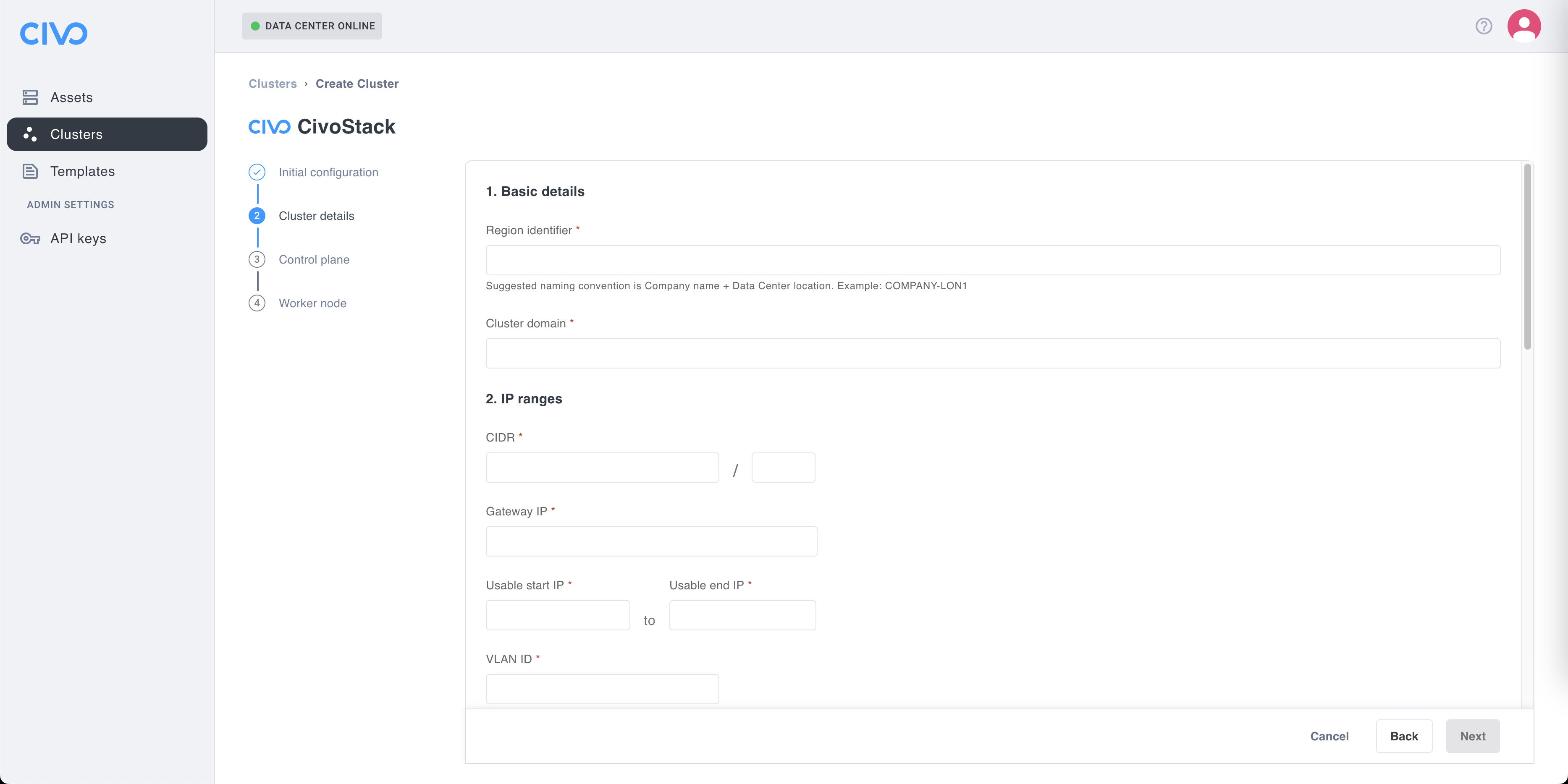 CivoStack - Cluster Details page