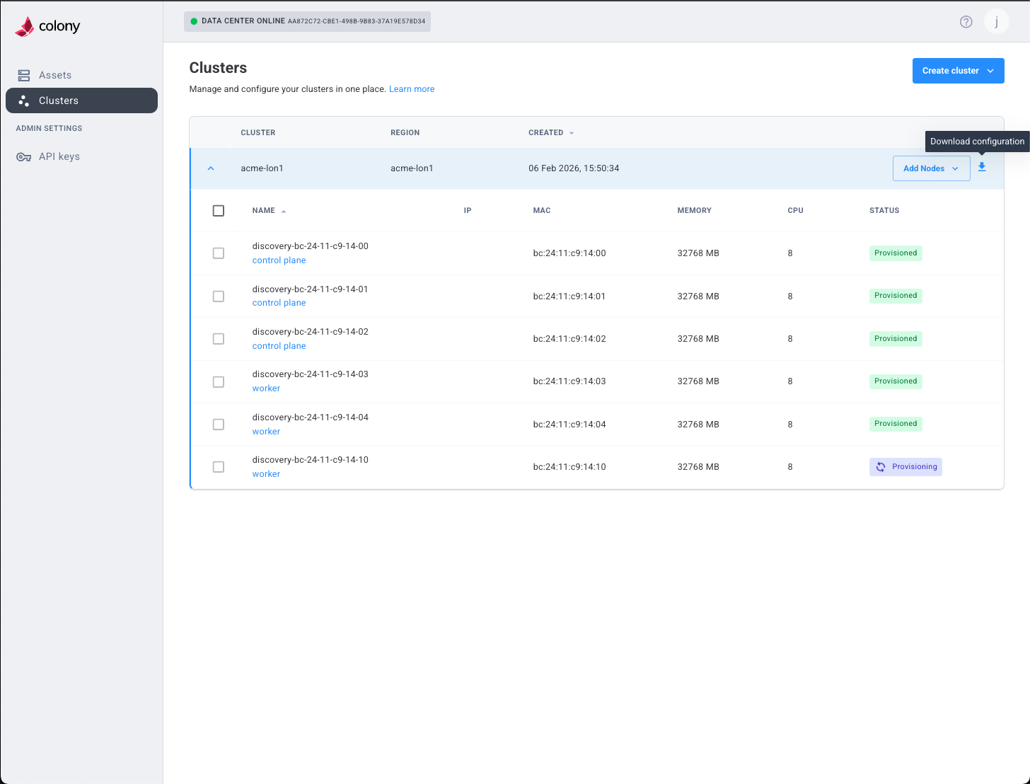 Download configuration