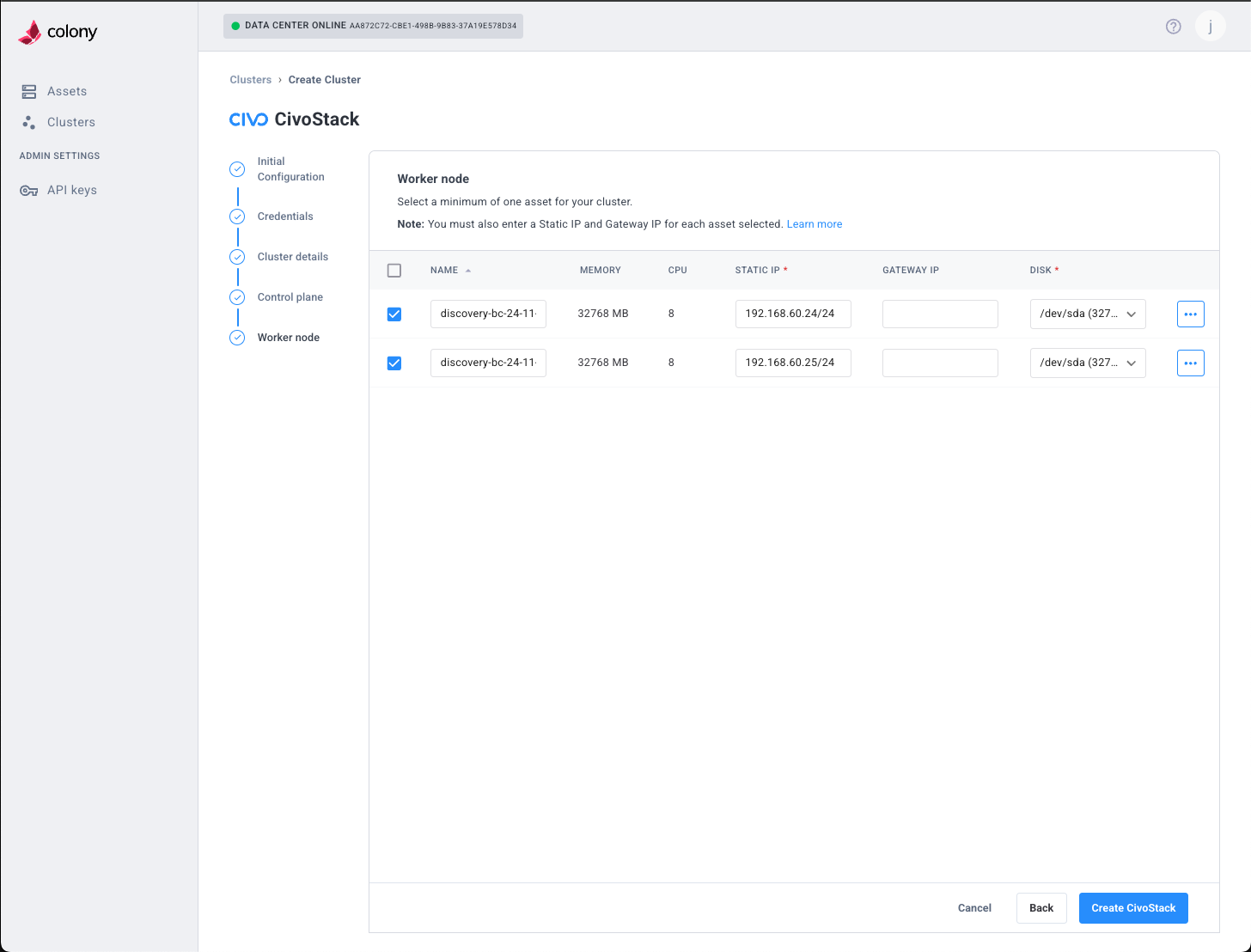 Worker node configuration
